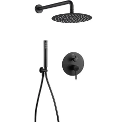 Kibath Robinet de douche mural rond VAL à levier unique avec finition noir mat en laiton