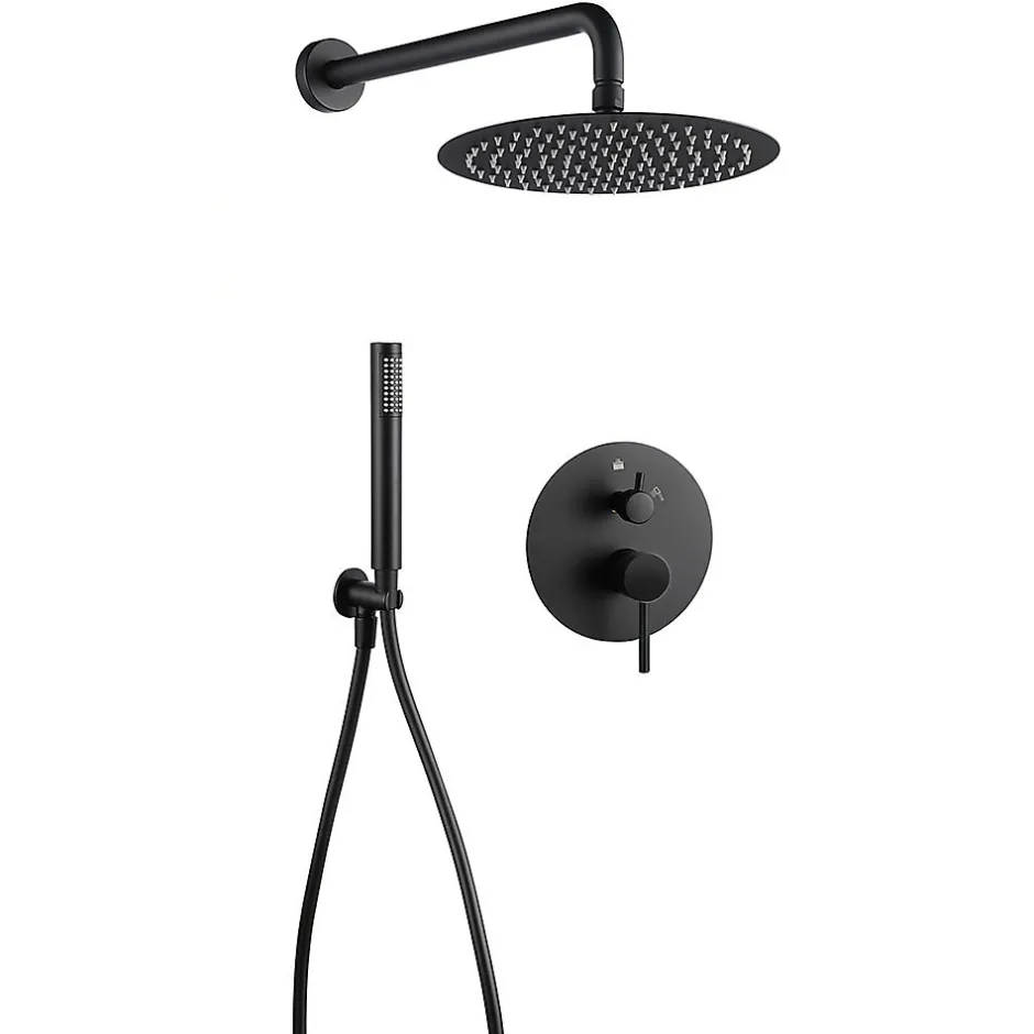Kibath Robinet de douche mural rond VAL à levier unique avec finition noir mat en laiton