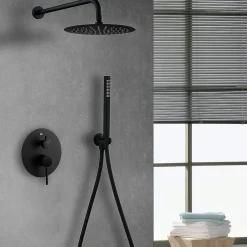 Kibath Robinet de douche mural rond VAL à levier unique avec finition noir mat en laiton