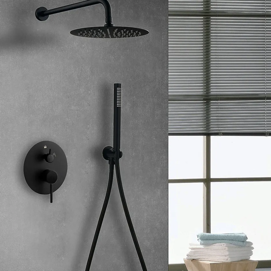 Kibath Robinet de douche mural rond VAL à levier unique avec finition noir mat en laiton