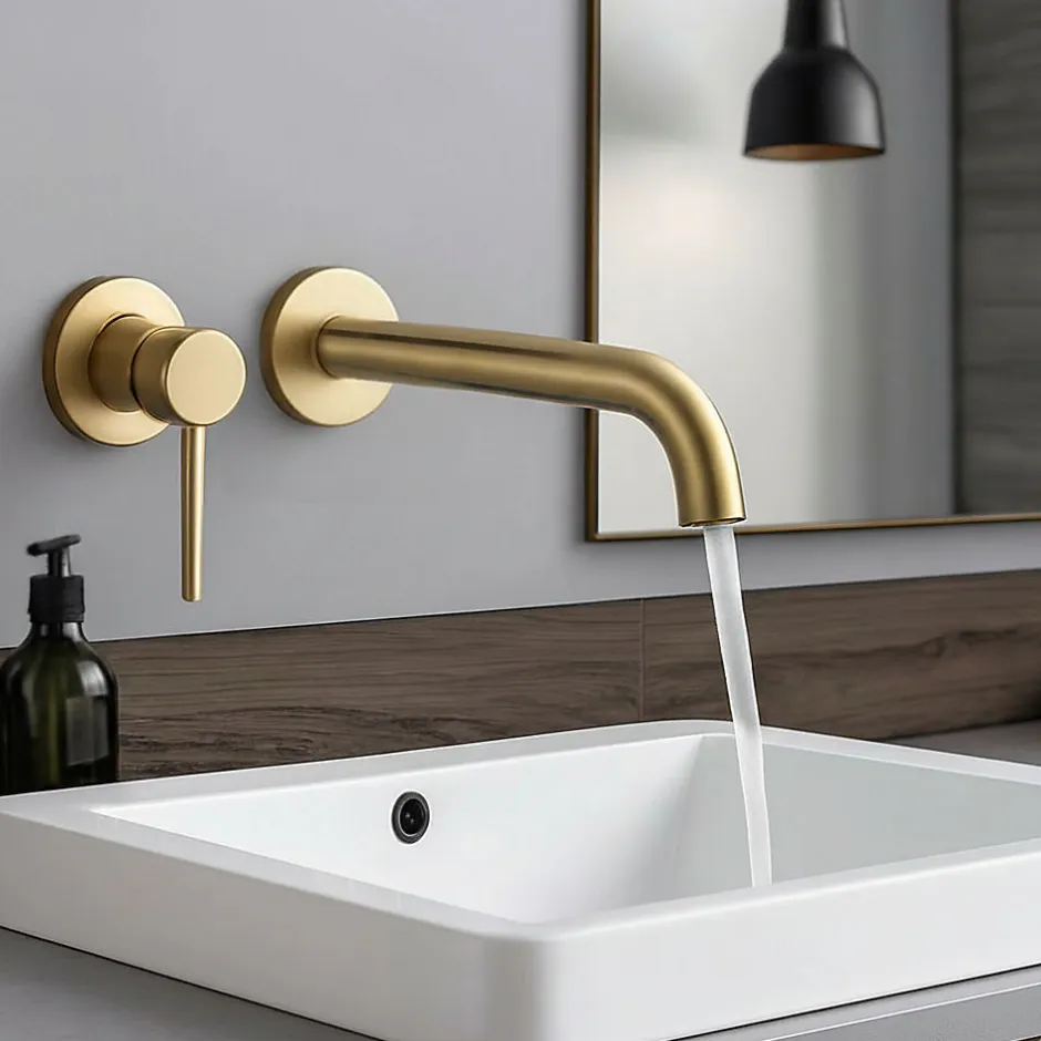 Kibath Robinet de lavabo monocommande encastré avec finition or brossé en laiton* Robinet De Douche