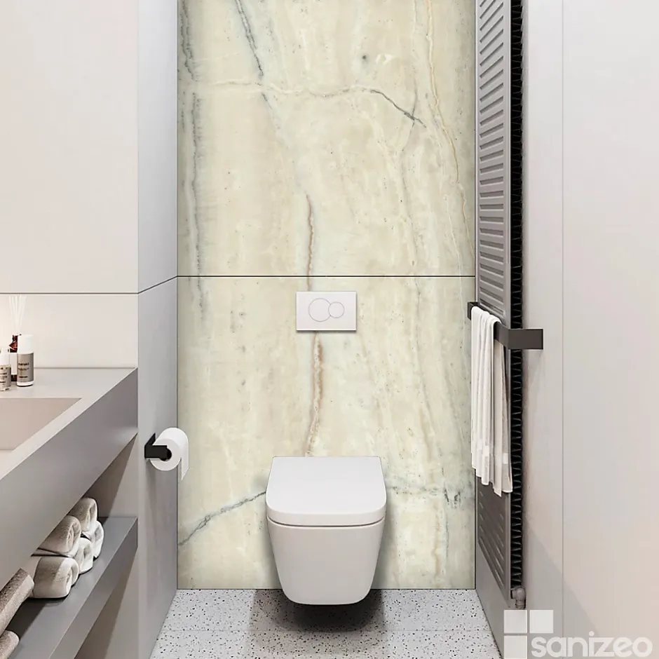 Kobert-in Kit de 2 Panneaux d'Habillage Décoratif Mural Douche, L120xl120x0.4 cm, finition marbre beige, Sabana KOBERTIN