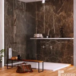 Kobert-in Kit de 2 Panneaux d'Habillage Décoratif Mural Douche, L120xl120x0.4 cm, finition marbre marron, Emperador KOBERTIN* Panneau Mural De Salle De Bains