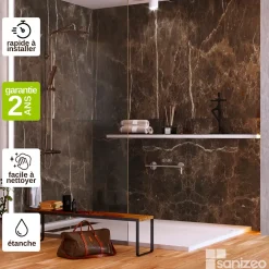 Kobert-in Kit de 2 Panneaux d'Habillage Décoratif Mural Douche, L120xl120x0.4 cm, finition marbre marron, Emperador KOBERTIN* Panneau Mural De Salle De Bains