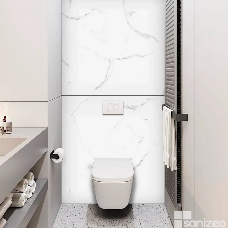 Kobert-in Kit de 2 Panneaux d'Habillage Décoratif Mural Douche, L120xl120x0.4 cm, finition marbre blanc, Mud White KOBERTIN