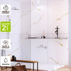 Kobert-in Kit de 2 Panneaux d'Habillage Décoratif Mural Douche, L120xl120x0.4 cm, finition doré, Calacatta GOLD KOBERTIN
