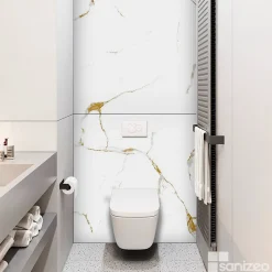 Kobert-in Kit de 2 Panneaux d'Habillage Décoratif Mural Douche, L120xl120x0.4 cm, finition doré, Calacatta GOLD KOBERTIN