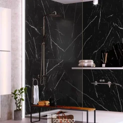 Kobert-in Kit de 2 Panneaux d'Habillage Décoratif Mural Douche, L120xl120x0.4 cm, finition marbre noir, Infinite Black KOBERTIN* Panneau Mural De Salle De Bains
