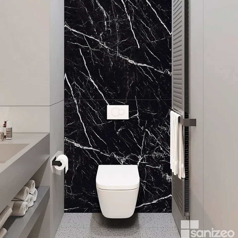 Kobert-in Kit de 2 Panneaux d'Habillage Décoratif Mural Douche, L120xl120x0.4 cm, finition marbre noir, Infinite Black KOBERTIN* Panneau Mural De Salle De Bains