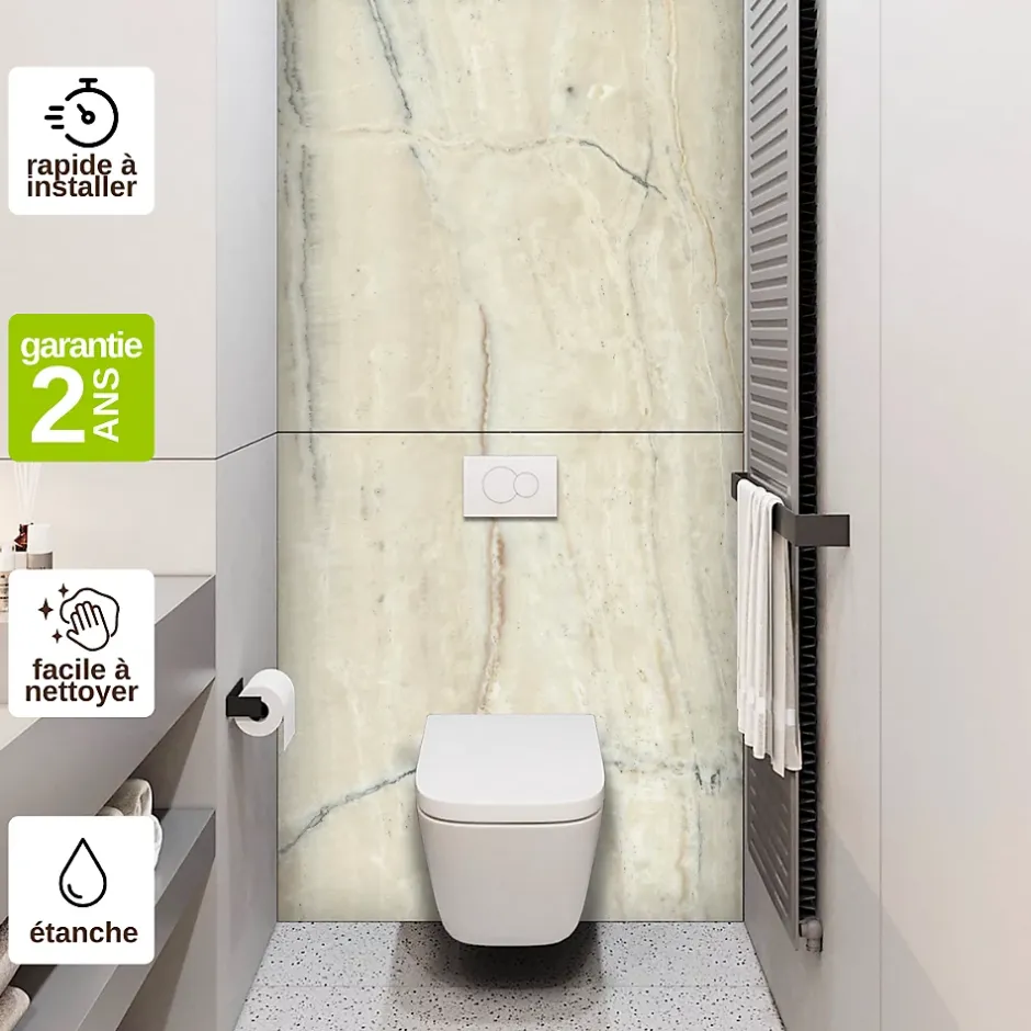 Kobert-in Kit de 2 Panneaux Habillage WC suspendu , L120xl120x0.4 cm, finition marbre beige, Sabana KOBERTIN