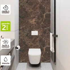 Kobert-in Kit de 2 Panneaux Habillage WC suspendu , L120xl120x0.4 cm, finition marbre marron, Emperador KOBERTIN* Wc Suspendu