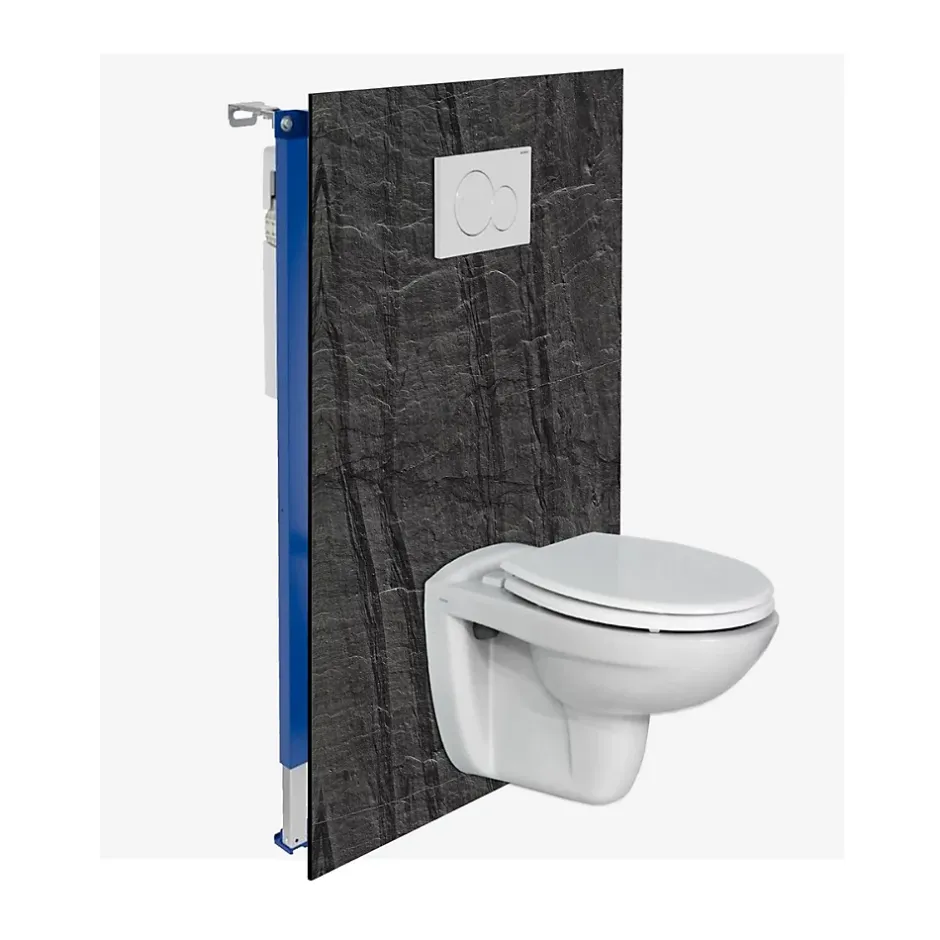 Kobert-in Kit de 2 Panneaux Habillage WC suspendu , L120xl120x0.4 cm, finition pierre noire, Manson KOBERTIN* Wc Suspendu