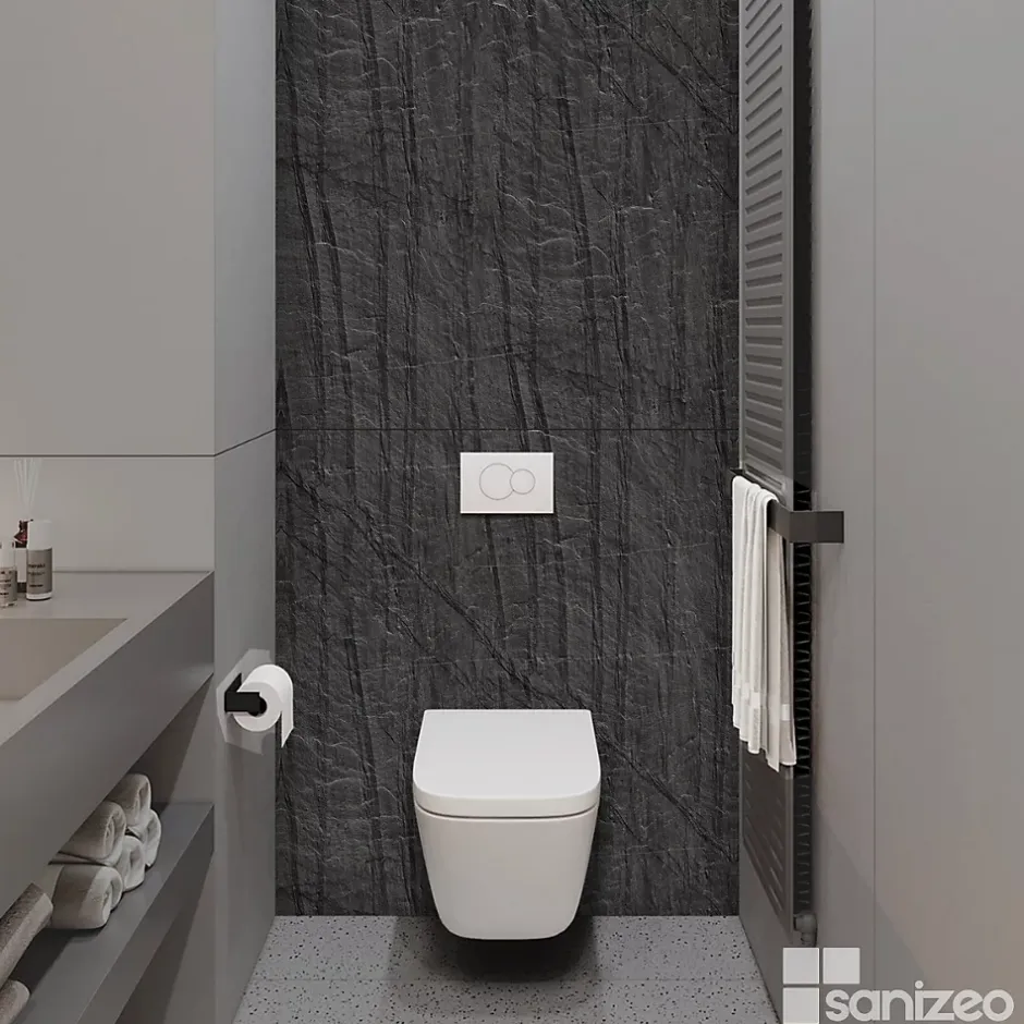 Kobert-in Kit de 2 Panneaux Habillage WC suspendu , L120xl120x0.4 cm, finition pierre noire, Manson KOBERTIN* Wc Suspendu
