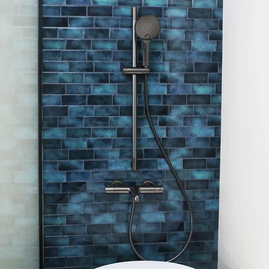 Essebagno Kit de douche avec barre + douchette 3 jets, gun metal, Luisa* Colonne De Douche Sans Robinetterie|Pommeau De Douche, Flexible Et Barre De Douche