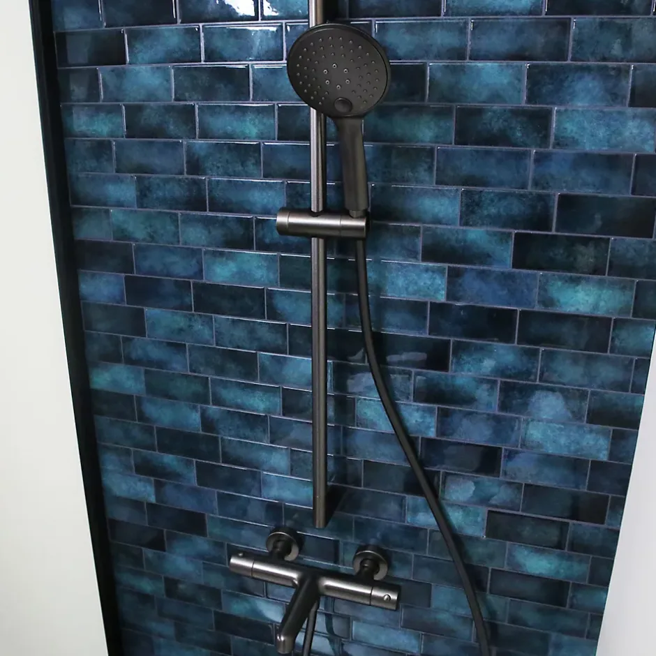 Essebagno Kit de douche avec barre + douchette 3 jets, gun metal, Luisa* Colonne De Douche Sans Robinetterie|Pommeau De Douche, Flexible Et Barre De Douche