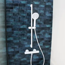 Essebagno Kit de douche avec barre + douchette 3 jets, blanc, Luisa* Colonne De Douche Sans Robinetterie|Pommeau De Douche, Flexible Et Barre De Douche