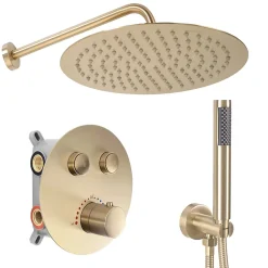 Rea Kit De Douche Encastré Lungo Thermostat Brush Gold 51,5X30X39,5Cm* Colonne De Douche Mécanique