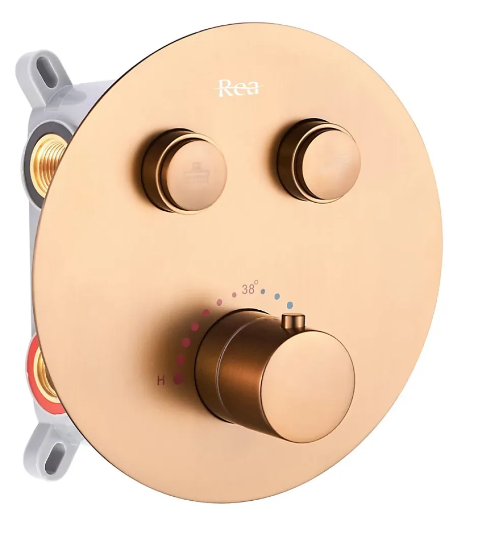 Rea Kit De Douche Encastré Lungo Thermostat Brush Copper 36,5X17X25Cm + Box* Colonne De Douche Mécanique