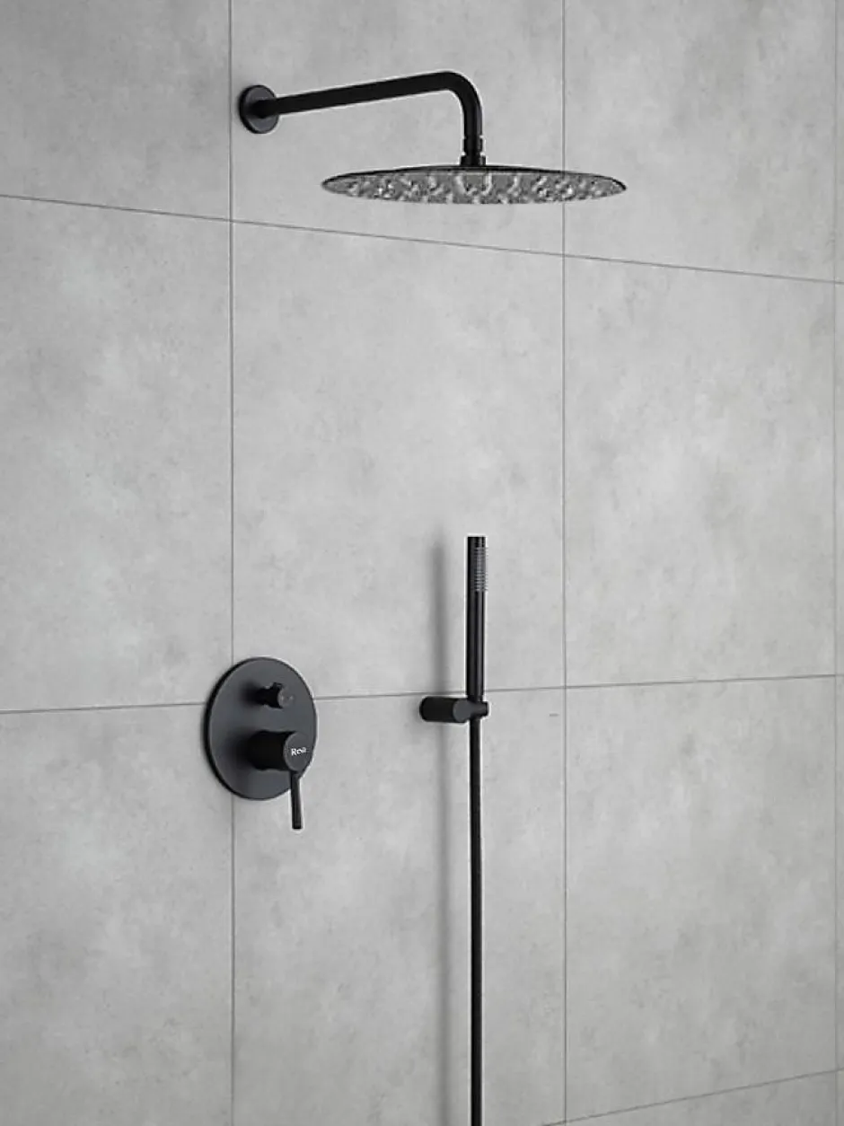 Rea Kit De Douche Encastré Lungo Black 17X16X36,5Cm + Box* Colonne De Douche Mécanique