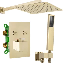 Rea Kit De Douche Encastré Fenix-Davis Thermostat Gold 55X30X40Cm + Box