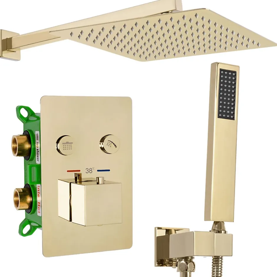 Rea Kit De Douche Encastré Fenix-Davis Thermostat Gold 55X30X40Cm + Box