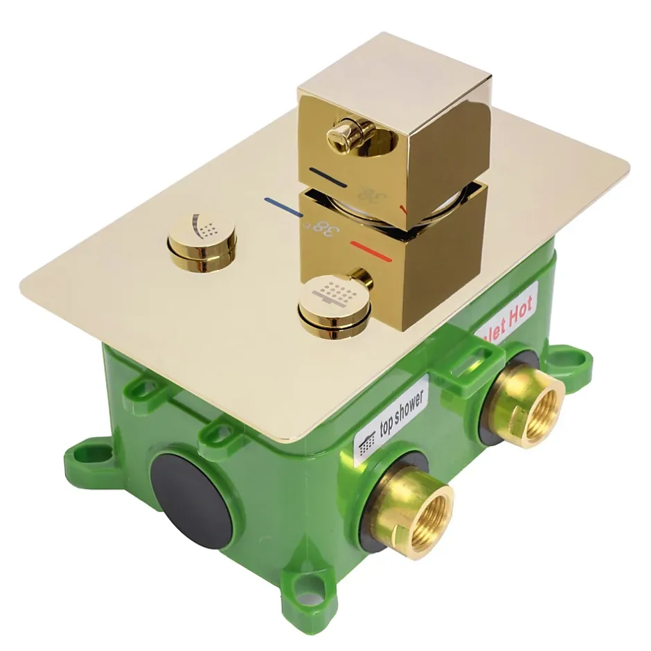 Rea Kit De Douche Encastré Fenix-Davis Thermostat Gold 55X30X40Cm + Box