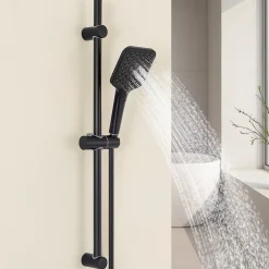 Sofetiy Max Kit de douche Noir, Douchette 3 Fonctions, Ensemble de Douche Design Réglable en Hauteur, Pommeau de douche, barre
