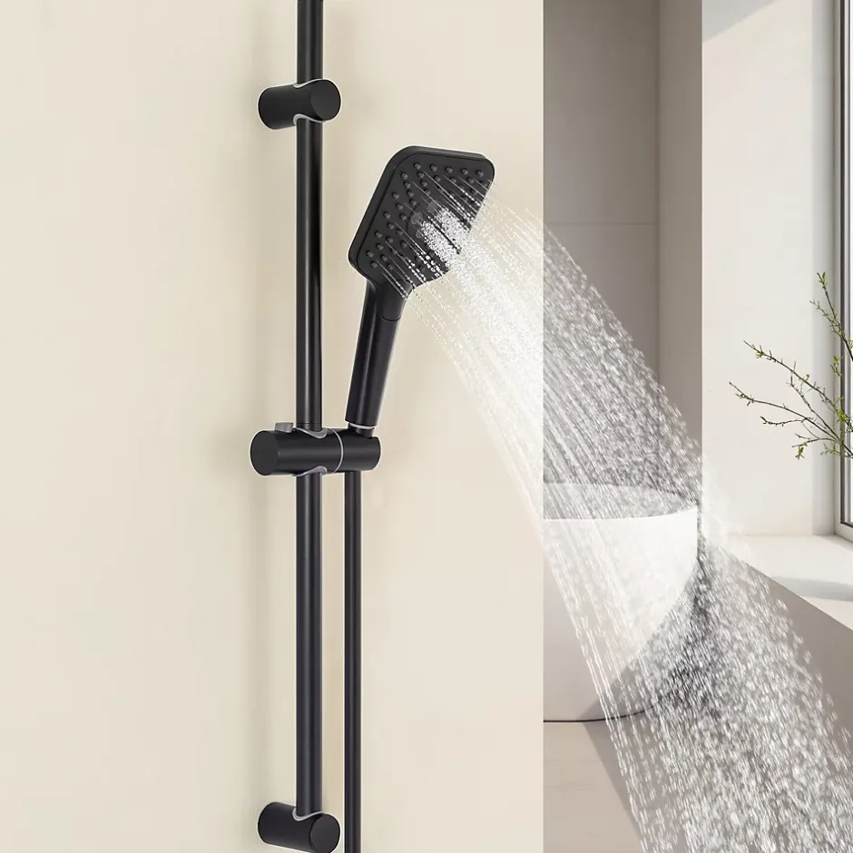 Sofetiy Max Kit de douche Noir, Douchette 3 Fonctions, Ensemble de Douche Design Réglable en Hauteur, Pommeau de douche, barre