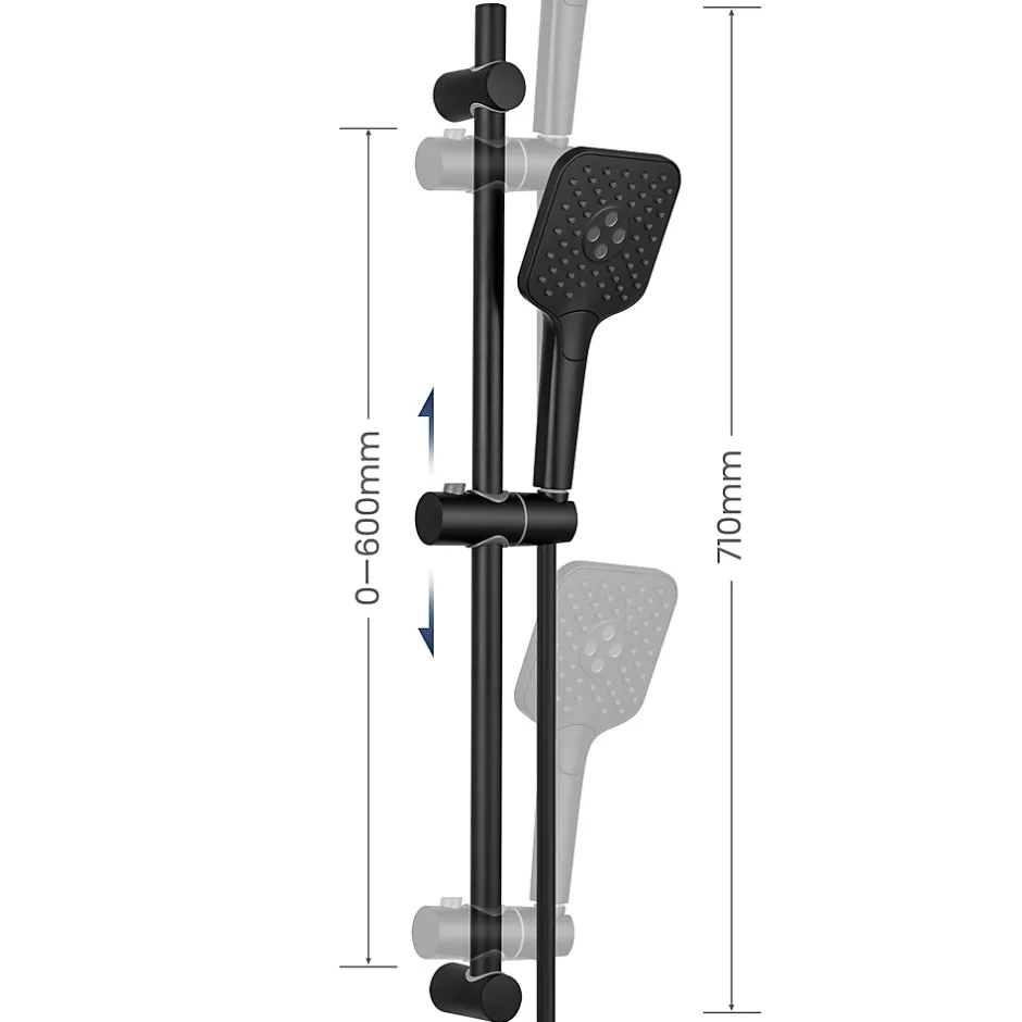 Sofetiy Max Kit de douche Noir, Douchette 3 Fonctions, Ensemble de Douche Design Réglable en Hauteur, Pommeau de douche, barre