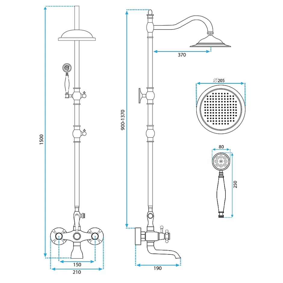 Rea Kit De Douche Bergamo Black 50X21X150Cm