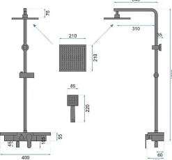 Rea Kit De Douche Bravo Black 45X40X105Cm