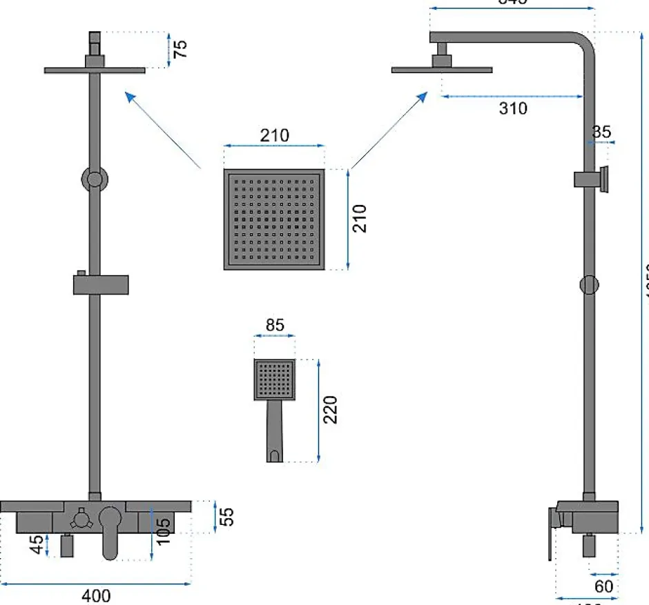 Rea Kit De Douche Bravo Black 45X40X105Cm