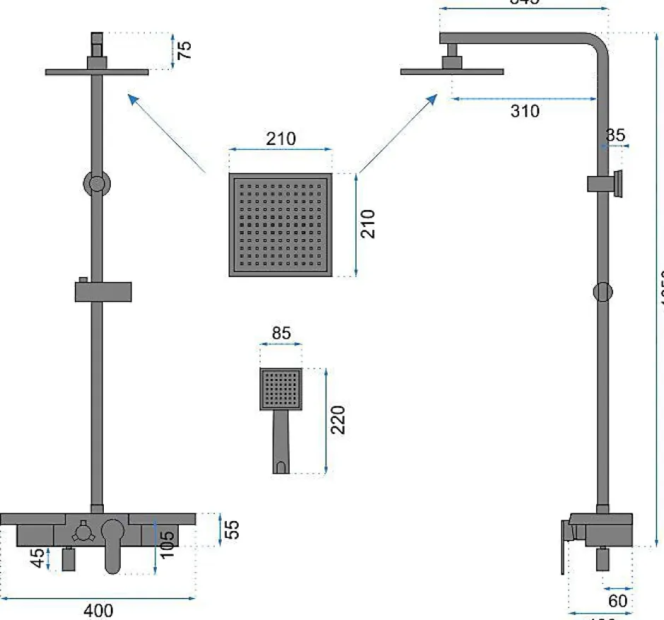 Rea Kit De Douche Bravo Gold 45X40X105Cm
