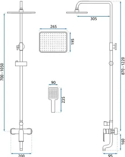 Rea Kit De Douche My2061-77B Hass Black 40,5X26,5X122Cm* Colonne De Douche Mécanique