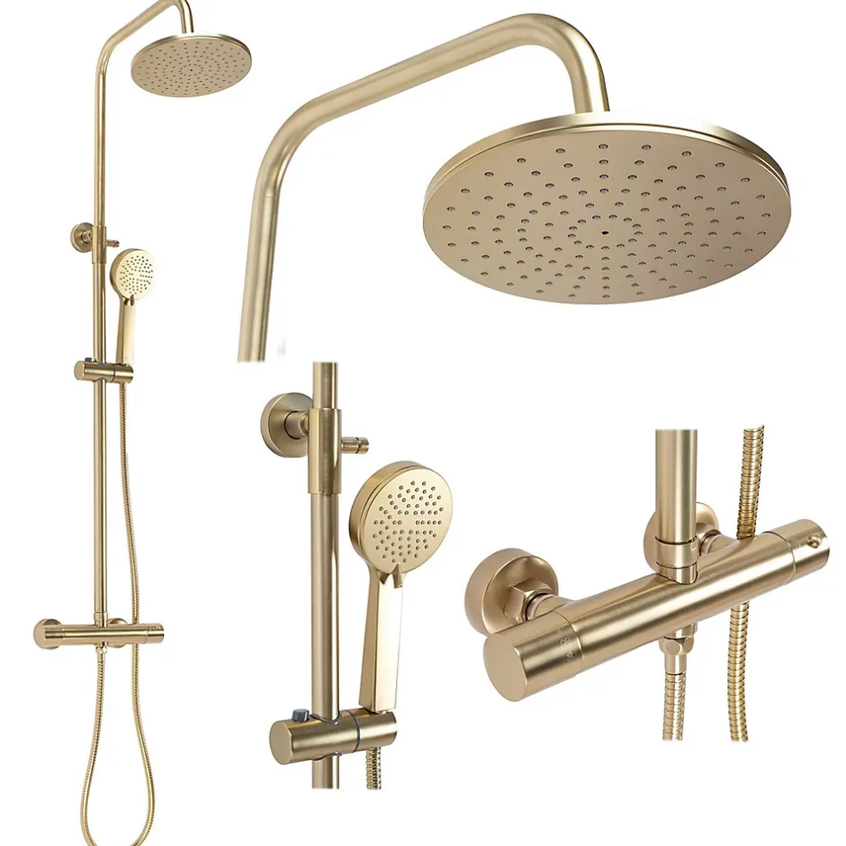 Rea Kit De Douche Parot Thermostat Brush Gold 10X27X120Cm* Colonne De Douche Mécanique