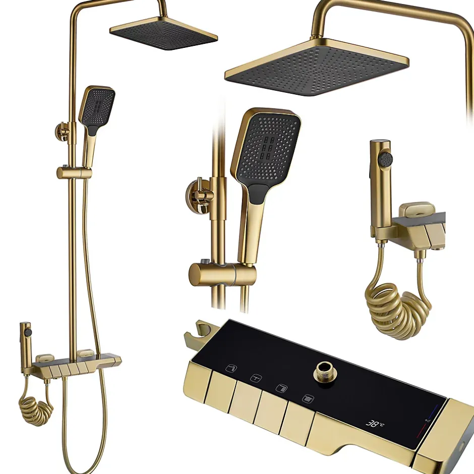 Rea Kit De Douche Rob Thermostat Brush Gold 11,5X33X115Cm* Colonne De Douche Mécanique
