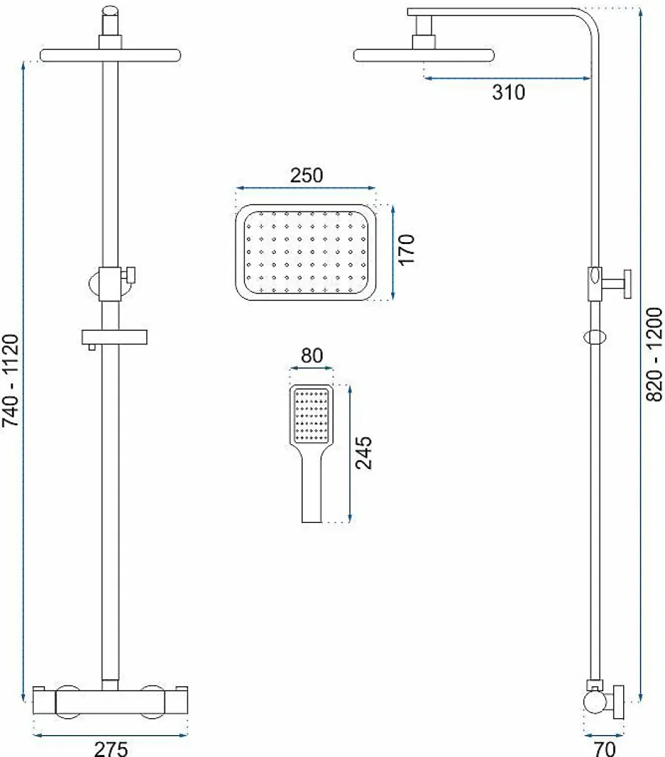 Rea Kit De Douche Tom Thermostat Gold 7X27,5X120Cm* Colonne De Douche Mécanique