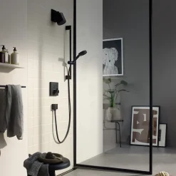 Hansgrohe Kit de douche sans robinetterie avec douchette 3 jets + flexible + barre réglable Pulsify Select S noir