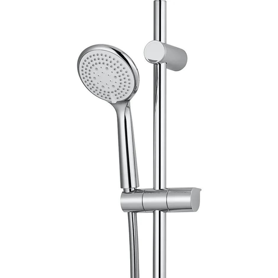 GoodHome Kit de douche sans robinetterie avec douchette 3 jets + barre réglable + flexible chrome Cavally