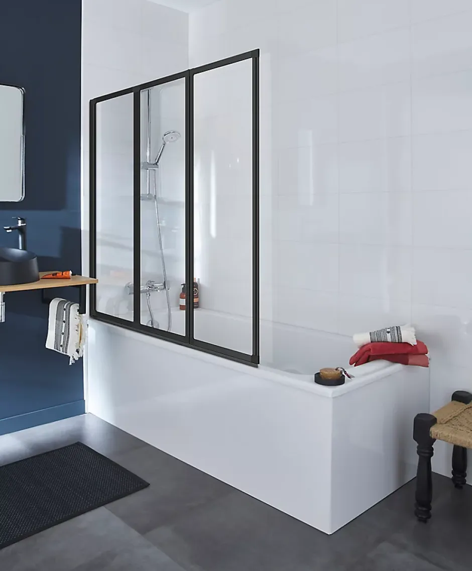GoodHome Kit de douche sans robinetterie avec douchette 3 jets + barre réglable + flexible chrome Cavally
