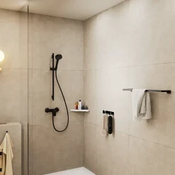 Hansgrohe Kit de douche sans robinetterie avec douchette 2 jets + flexible + barre réglable, noir mat, EcoSmart Vernis Blend* Colonne De Douche Sans Robinetterie