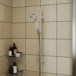 GoodHome Kit de douche sans robinetterie avec douchette 1 jet + flexible + barre réglable Etel argent* Colonne De Douche Sans Robinetterie