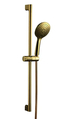 Essebagno Kit de douche sans robinetterie avec douchette 3 jets + flexible + barre réglable, doré, Luisa* Colonne De Douche Sans Robinetterie