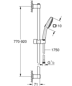 Grohe Kit de douche sans robinetterie avec douchette + flexible + barre chrome, Vitalio Comfort 100* Colonne De Douche Sans Robinetterie