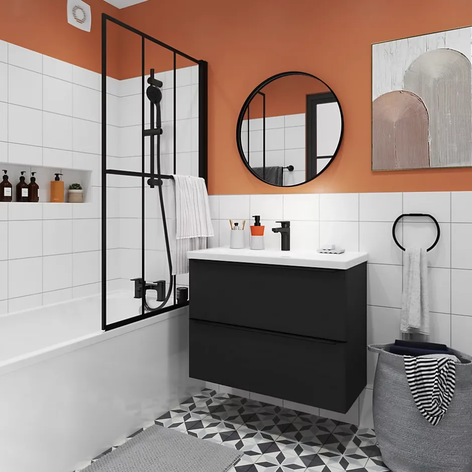 GoodHome Kit de douche sans robinetterie avec douchette 3 jets + flexible + barre réglable noir Cavally* Colonne De Douche Sans Robinetterie