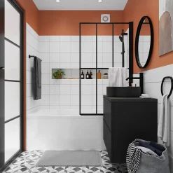 GoodHome Kit de douche sans robinetterie avec douchette 3 jets + flexible + barre réglable noir Cavally* Colonne De Douche Sans Robinetterie