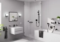 Hansgrohe Kit de douche sans robinetterie avec pommeau + douchette 2 jets + barre réglable, noir, Vernis Blend