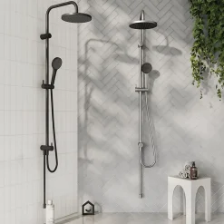 GoodHome Kit de douche sans robinetterie avec pomme de tête, douchette et barre chrome Maza
