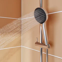 GoodHome Kit de douche sans robinetterie avec pomme de tête, douchette et barre chrome Maza