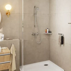 Hansgrohe Kit de douche sans robinetterie avec douchette 2 jets + flexible + barre réglable, chrome, EcoSmart Vernis Blend* Colonne De Douche Sans Robinetterie